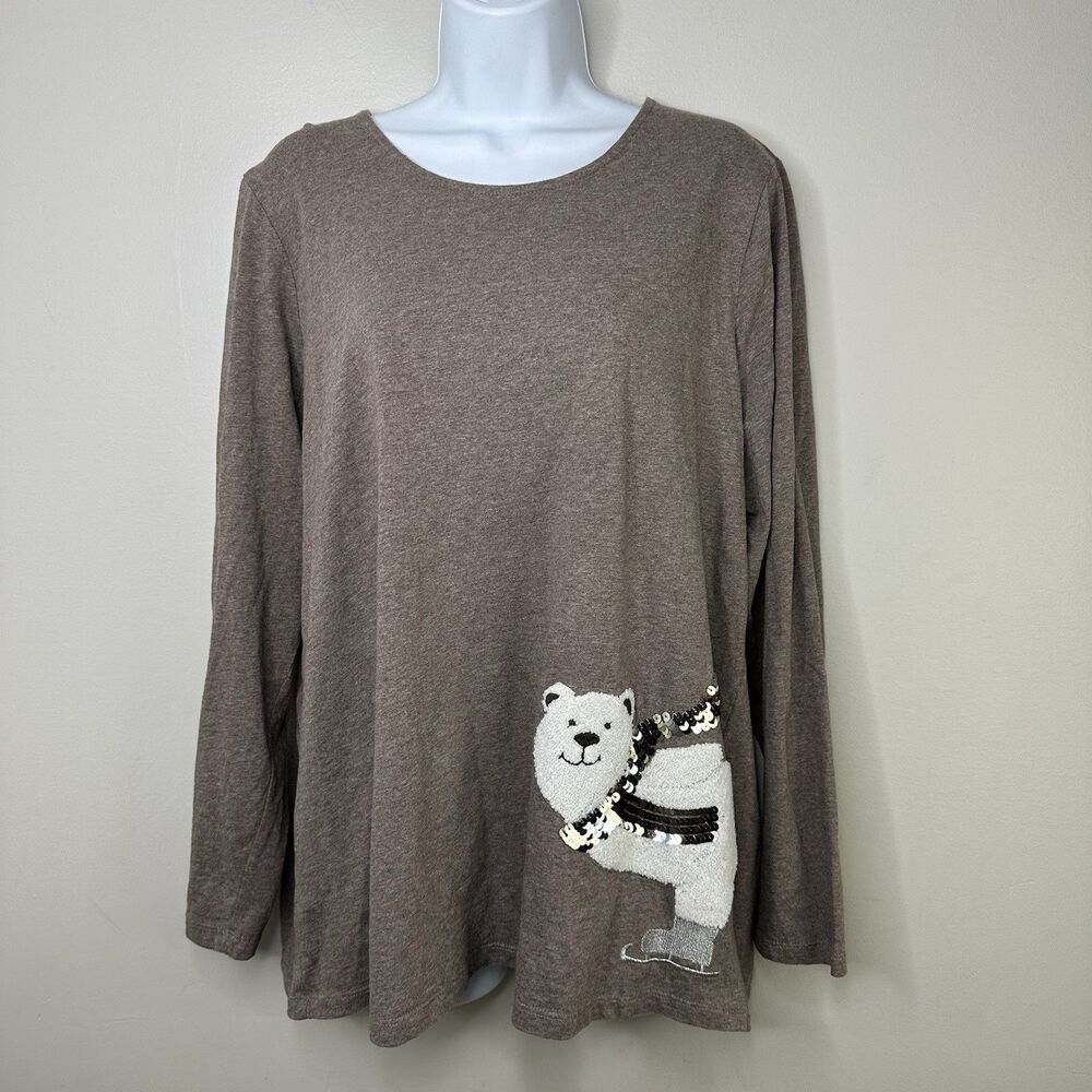 Chicos Long Sleeve Top Womens Size 3 (XL/16) Polar Bear Ice Skate Holiday Winter